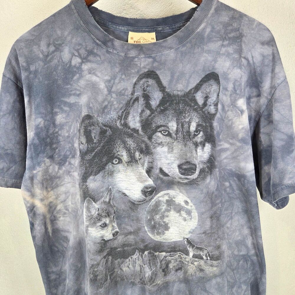 Vintage Y2K 2005 The Mountain Wolf Moon Tie Dye Graphic T Shirt Gray Sz M